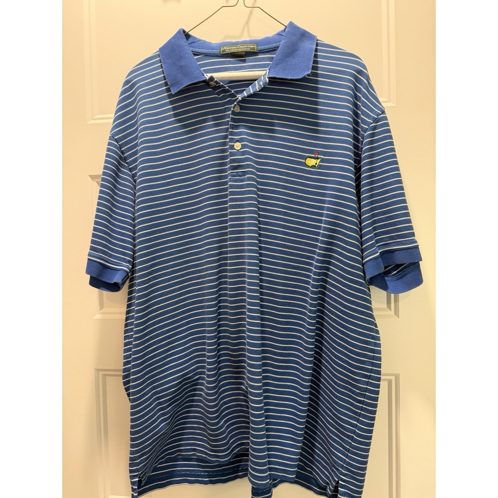 Masters Golf Collection Men's Polo Shirt Yellow W Blue Stripes Size XL